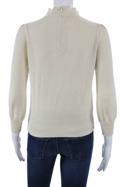 CO Womens Cashmere Blend Ivory High Neck Pullover Sweater 3/4 Sleeve Size S