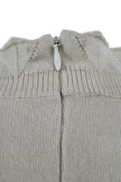 CO Womens Cashmere Blend Ivory High Neck Pullover Sweater 3/4 Sleeve Size S