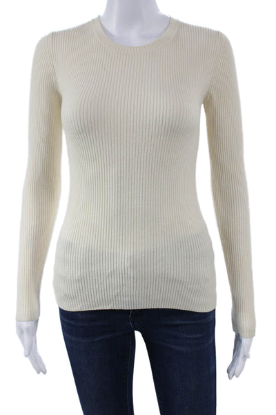 Theory Women Ivory Wool Pullover Crew Neck Long Sleeve Size PP