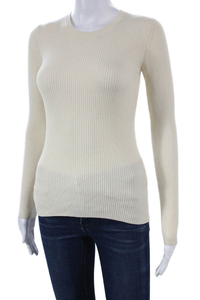 Theory Women Ivory Wool Pullover Crew Neck Long Sleeve Size PP
