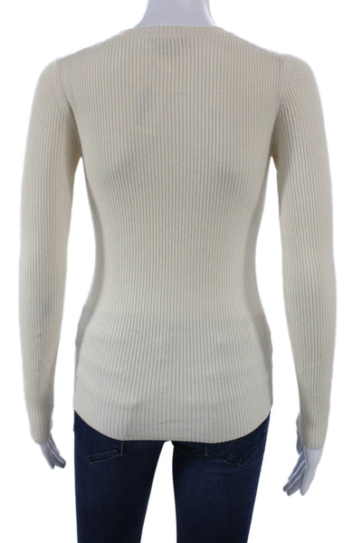 Theory Women Ivory Wool Pullover Crew Neck Long Sleeve Size PP