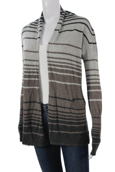 Kokun Women Gray Striped Bamboo Cardigan Sweater Round Neck Long Sleeve Size XS