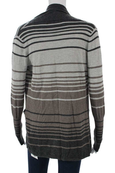 Kokun Women Gray Striped Bamboo Cardigan Sweater Round Neck Long Sleeve Size XS