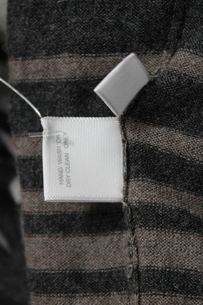 Kokun Women Gray Striped Bamboo Cardigan Sweater Round Neck Long Sleeve Size XS