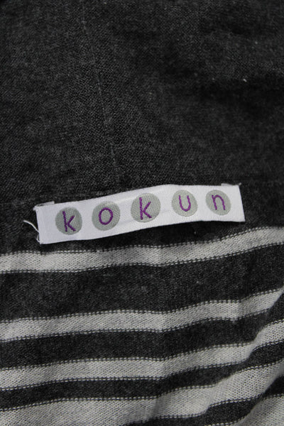 Kokun Women Gray Striped Bamboo Cardigan Sweater Round Neck Long Sleeve Size XS