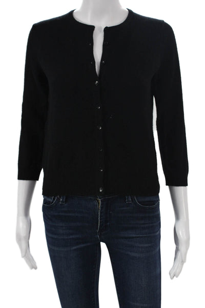 Cullen Womens Cashmere Black Cardigan 3/4 Sleeve Round Neck Solid Size XS