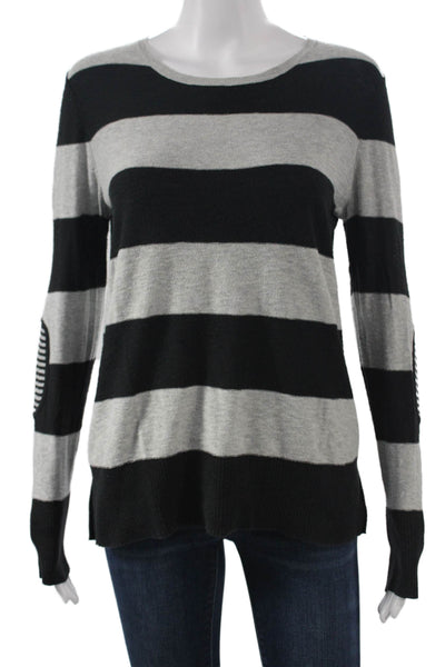Belford Womens Pullover Black Striped Cotton Round Neck Long Sleeve Size M
