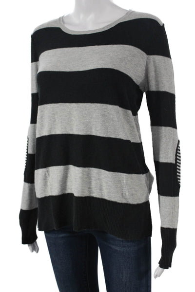Belford Womens Pullover Black Striped Cotton Round Neck Long Sleeve Size M
