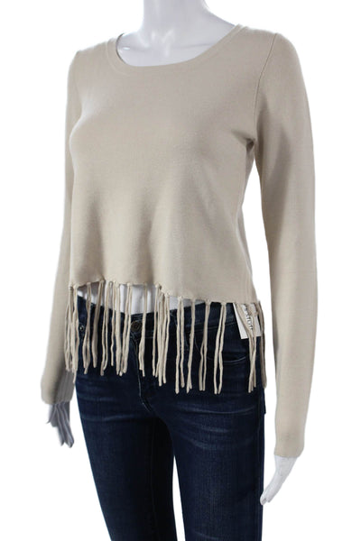 Kokun Womens Bamboo Crew Neck Pullover Sweater Beige Long Sleeve Size XS