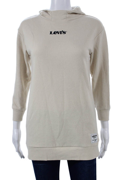 Levis Girls Pullover Hoodie Beige High Neck 3/4 Sleeve Cotton Polyester Size M