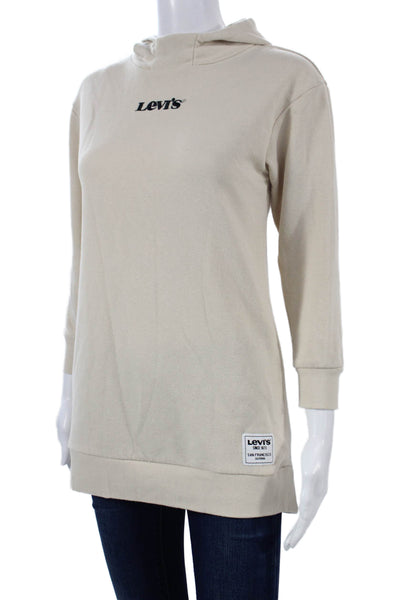 Levis Girls Pullover Hoodie Beige High Neck 3/4 Sleeve Cotton Polyester Size M