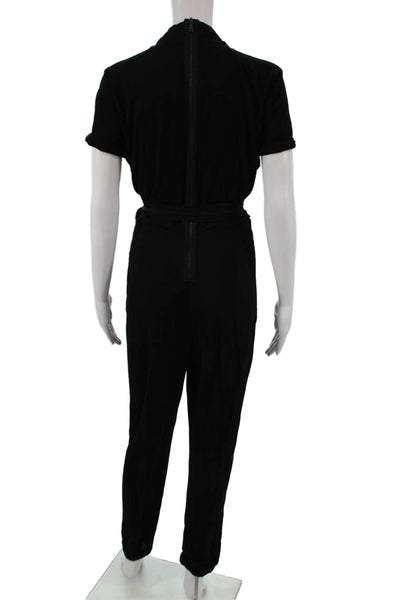 Elie Tahari Women Black V-Neck Short Sleeve Jumpsuit Tie Viscose Size 4