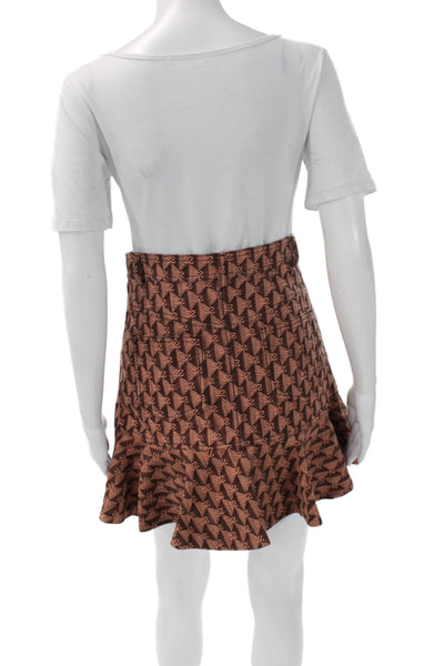 Sandro Womens Knee Length Flare Skirt Brown Geometric Polyester Button Size 36