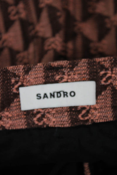 Sandro Womens Knee Length Flare Skirt Brown Geometric Polyester Button Size 36