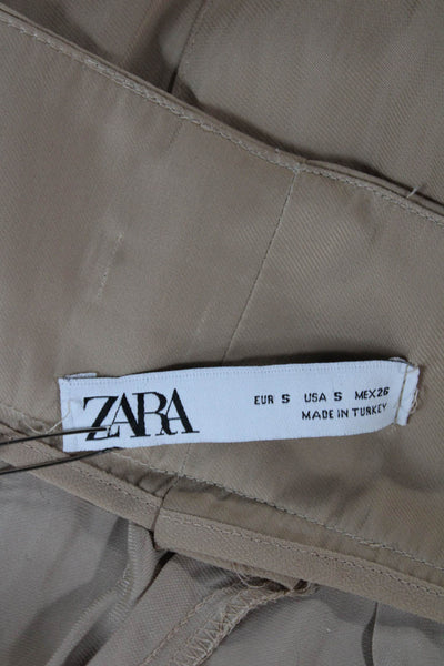 Zara Womens Beige Dress Pants Polyester Zip Closure Size S