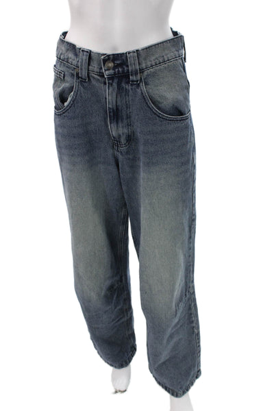 Jaded Unisex Wide-Leg Jeans Blue High Rise Cotton Button Size 28