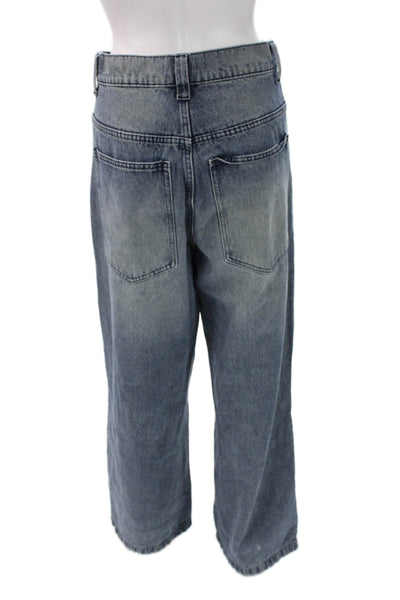 Jaded Unisex Wide-Leg Jeans Blue High Rise Cotton Button Size 28