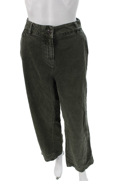 Poetry Women Cropped Green Cotton Blend Pants Button Closure Size 8