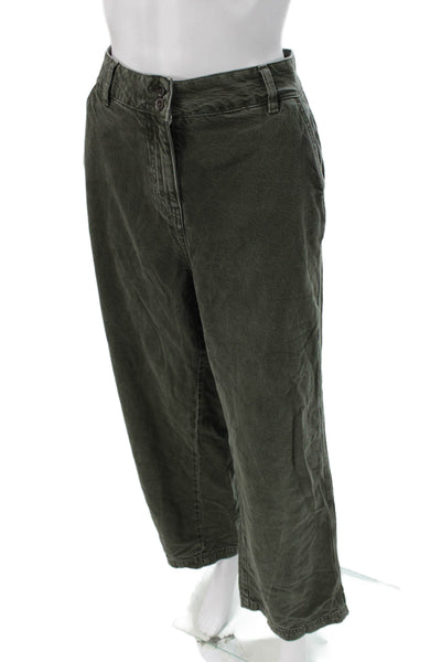 Poetry Women Cropped Green Cotton Blend Pants Button Closure Size 8