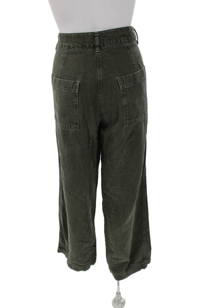 Poetry Women Cropped Green Cotton Blend Pants Button Closure Size 8