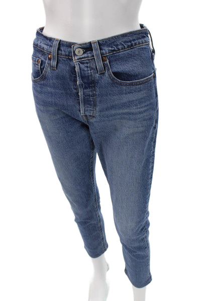 Levis Womens Tapered Blue Jeans Mid Rise Button Fly 26in Inseam Size 26