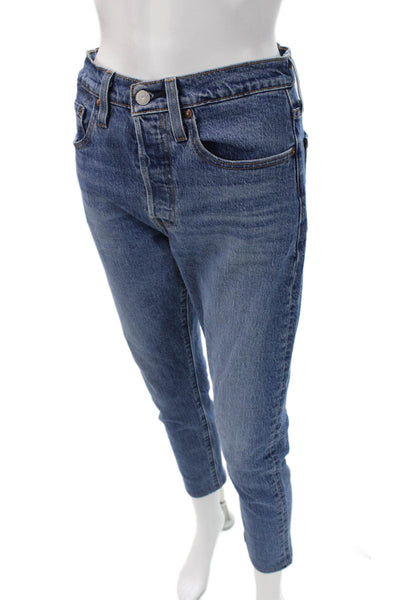 Levis Womens Tapered Blue Jeans Mid Rise Button Fly 26in Inseam Size 26