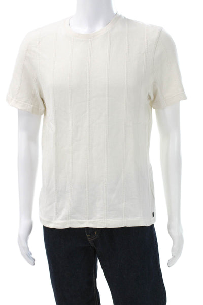 Ted Baker London Mens T-Shirt Ivory Striped Cotton Crew Short Sleeve Size 2