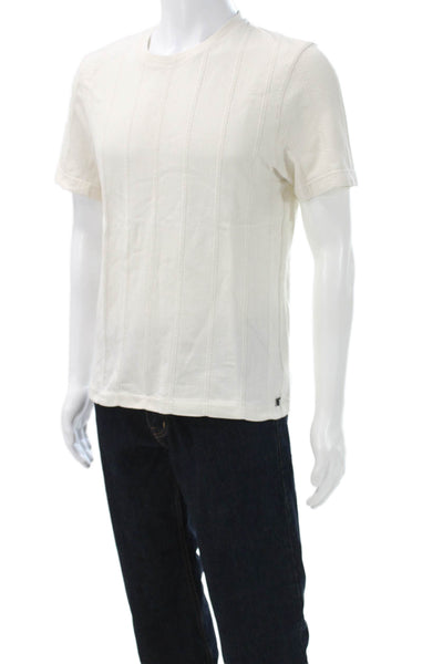Ted Baker London Mens T-Shirt Ivory Striped Cotton Crew Short Sleeve Size 2