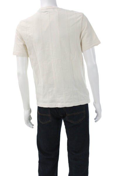 Ted Baker London Mens T-Shirt Ivory Striped Cotton Crew Short Sleeve Size 2