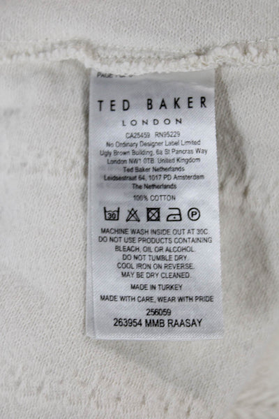 Ted Baker London Mens T-Shirt Ivory Striped Cotton Crew Short Sleeve Size 2