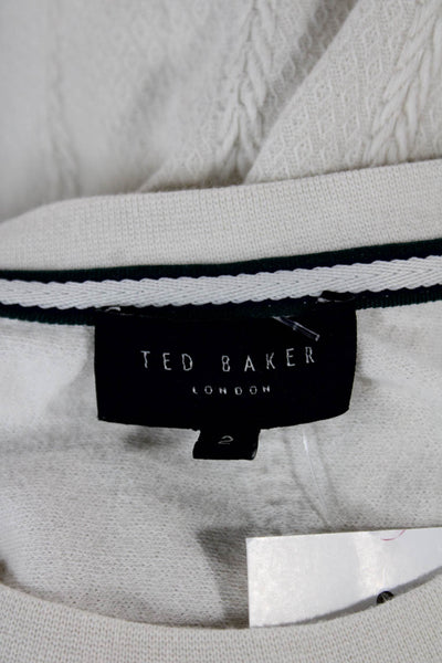 Ted Baker London Mens T-Shirt Ivory Striped Cotton Crew Short Sleeve Size 2