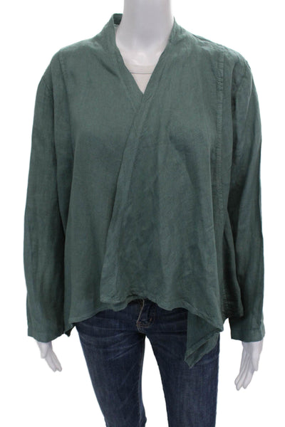Tempo Paris Womens Linen V-Neck Long Sleeve Basic Jacket Green Size L
