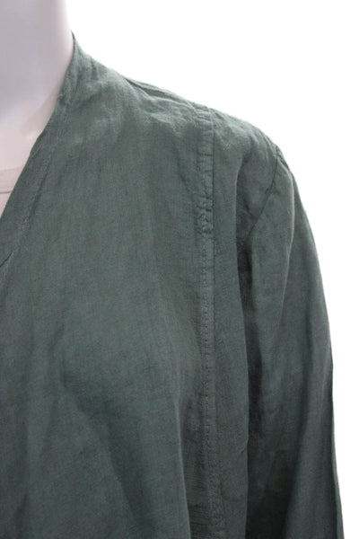 Tempo Paris Womens Linen V-Neck Long Sleeve Basic Jacket Green Size L