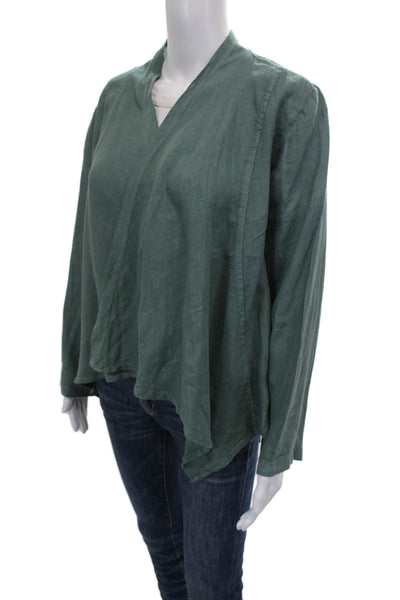 Tempo Paris Womens Linen V-Neck Long Sleeve Basic Jacket Green Size L