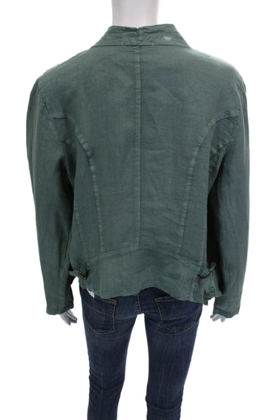 Tempo Paris Womens Linen V-Neck Long Sleeve Basic Jacket Green Size L