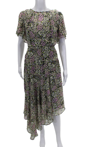ASTR Womens Fit & Flare Floral Long Polyester Dress Short Sleeve Size S