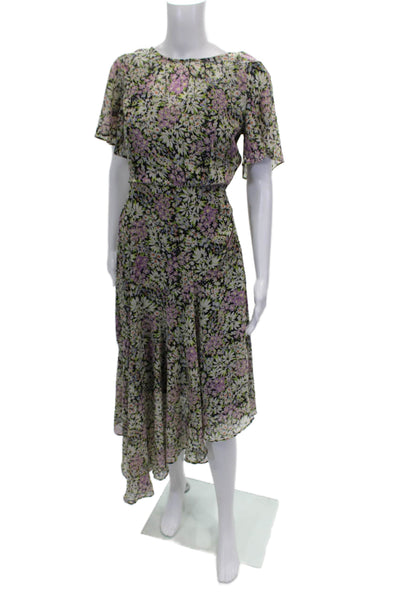 ASTR Womens Fit & Flare Floral Long Polyester Dress Short Sleeve Size S