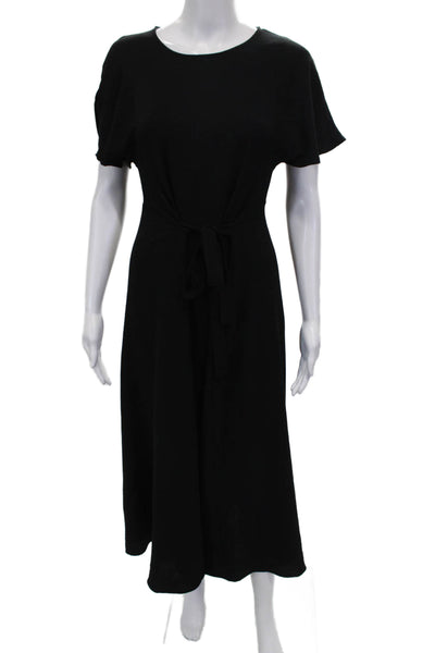 Zara Womens A-Line Long Black Dress Short Sleeve Round Neck Polyester Size S