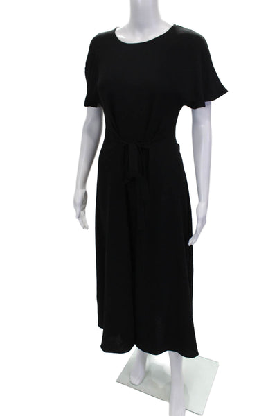 Zara Womens A-Line Long Black Dress Short Sleeve Round Neck Polyester Size S