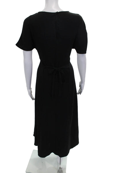 Zara Womens A-Line Long Black Dress Short Sleeve Round Neck Polyester Size S