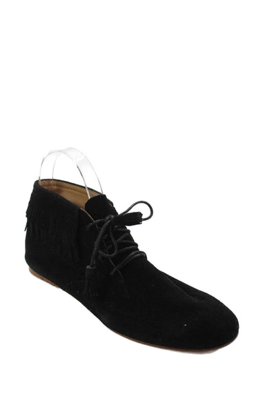 Ulla Johnson Women's Suede Tassel Lace Up High Top Flat Shoes Black Size 37