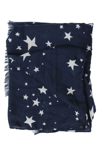 J Crew Womens Stars Print Light Weight Scarf Navy Blue White