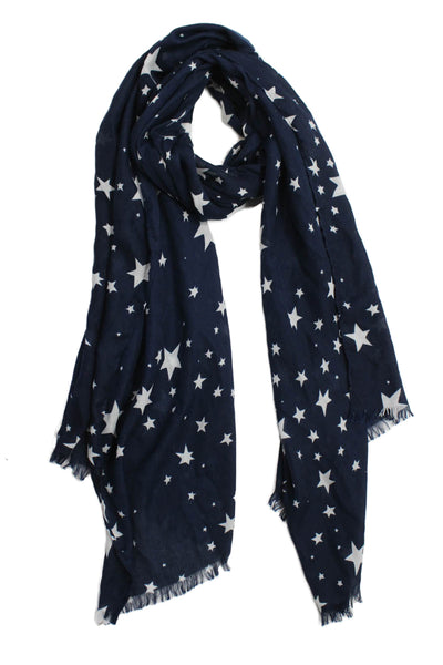 J Crew Womens Stars Print Light Weight Scarf Navy Blue White