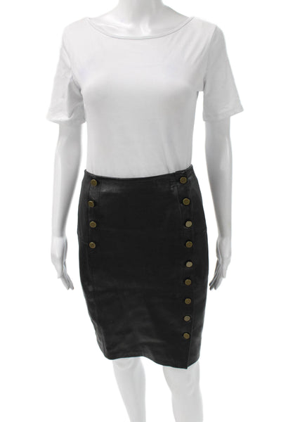 Rebecca Minkoff Womens Pencil Skirt Black Leather Button Knee Length Size 2