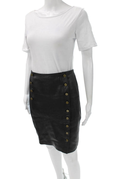 Rebecca Minkoff Womens Pencil Skirt Black Leather Button Knee Length Size 2