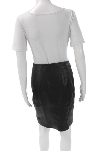 Rebecca Minkoff Womens Pencil Skirt Black Leather Button Knee Length Size 2
