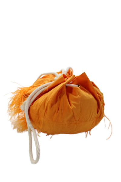 Odeeh Womens Cotton Feather Drawstring Small Circle Handbag Orange