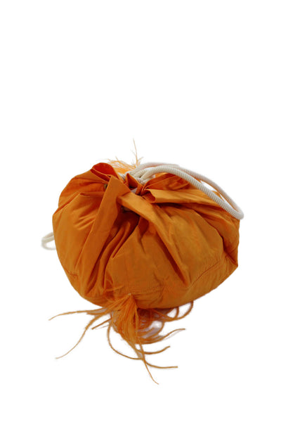 Odeeh Womens Cotton Feather Drawstring Small Circle Handbag Orange