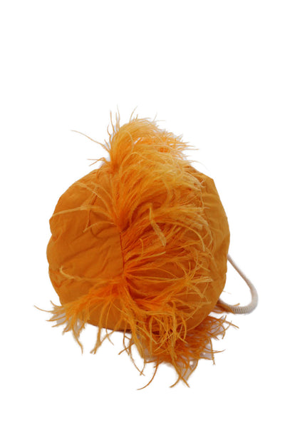 Odeeh Womens Cotton Feather Drawstring Small Circle Handbag Orange