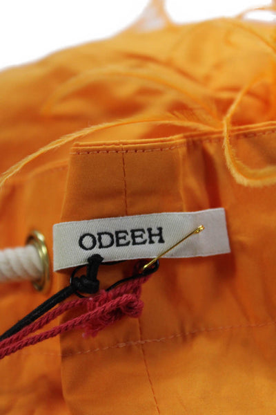 Odeeh Womens Cotton Feather Drawstring Small Circle Handbag Orange